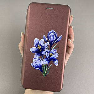 Чохол-книга для Samsung Galaxy J7 (2015) j700 бордова з принтом синьої квітки на телефон самсунг дж700 q06r