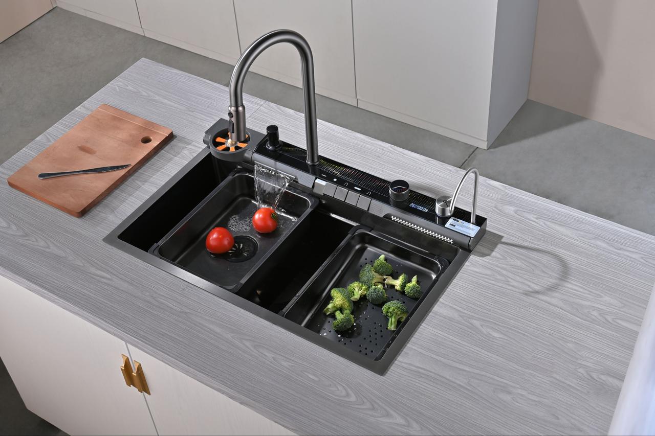 Кухонна раковина водоспад Willda, кухонна мийка водоспад темно-сіра 75х46х22 (711030902), фото 1