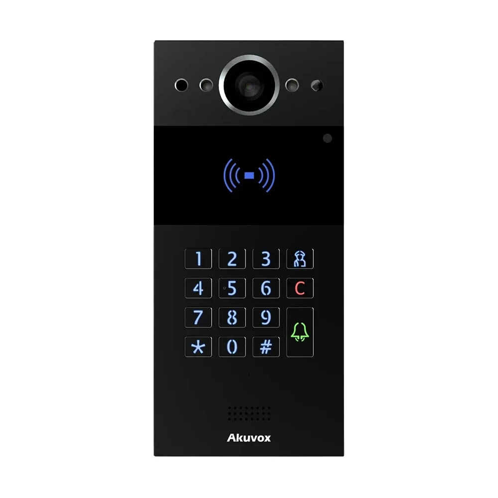 IP-відеопанель багатоабонентська 2Mp Akuvox R20K Black зі зчитувачем EM-Marine / Mifare / NFC, фото 1