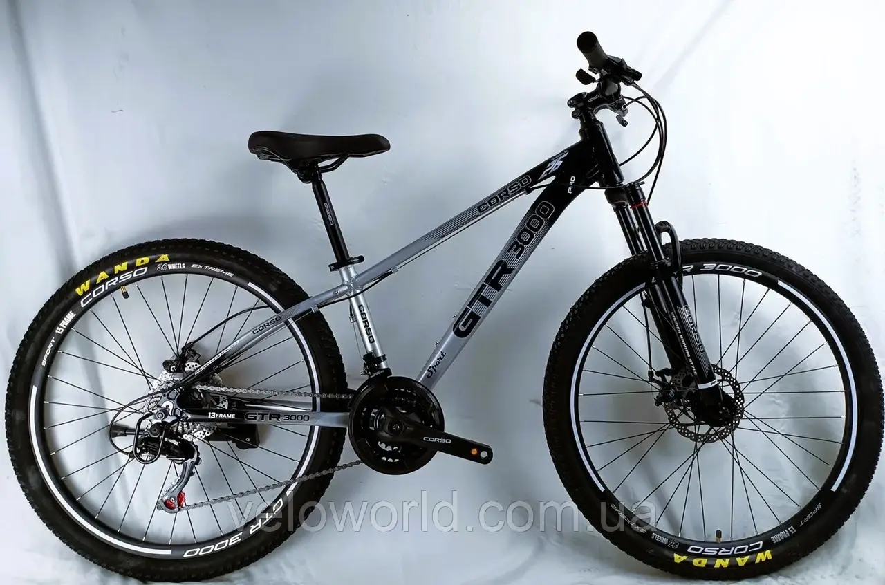 Велосипед спортивний Corso GTR-3000 26" дюймів алюмінієва рама 13", обладнання Shimano 21 швидкість, зібран на 75%
