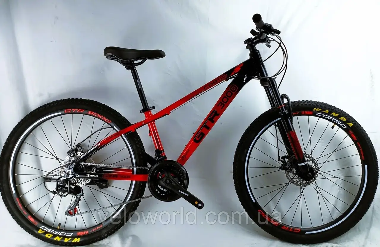 Велосипед спортивний Corso GTR-3000 26" дюймів алюмінієва рама 13", обладнання Shimano 21 швидкість, зібран на 75%