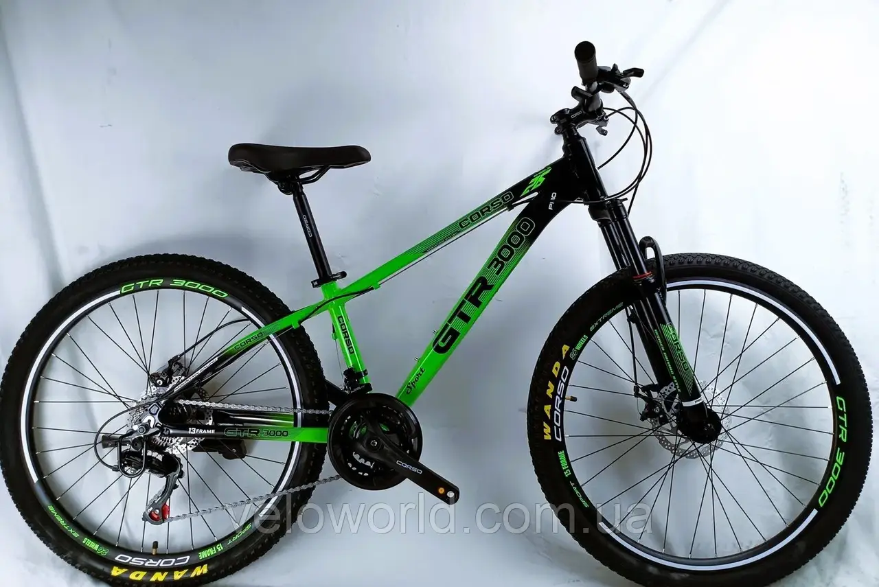 Велосипед спортивний Corso GTR-3000 26" дюймів алюмінієва рама 13", обладнання Shimano 21 швидкість, зібран на 75%