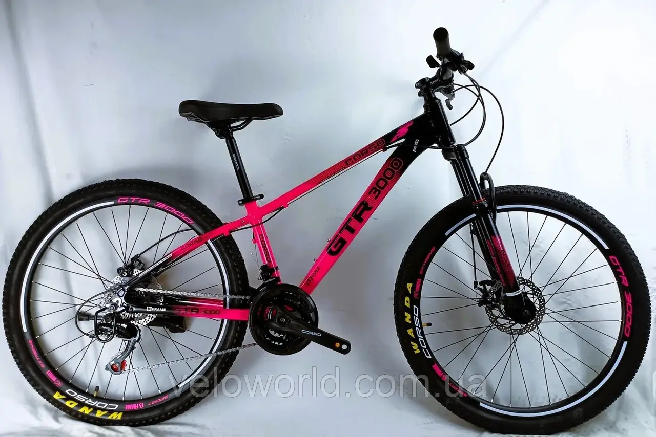 Велосипед спортивний Corso GTR-3000 26" дюймів алюмінієва рама 13", обладнання Shimano 21 швидкість, зібран на 75%