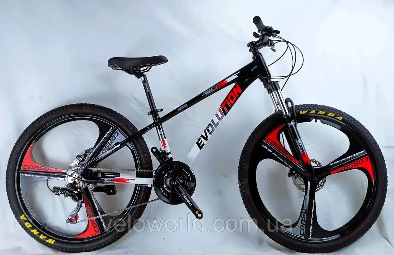 Велоcипед спортивний CORSO «Evolution» 26" дюймів рама алюмінієва 13``, обладнання Shimano 21 швидкість, зібран на 75%