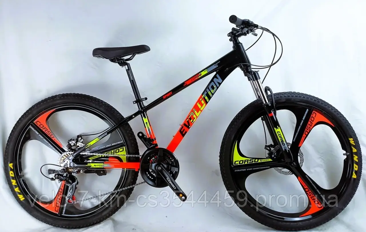 Велоcипед спортивний CORSO «Evolution» 26" дюймів рама алюмінієва 13``, обладнання Shimano 21 швидкість, зібран на 75%