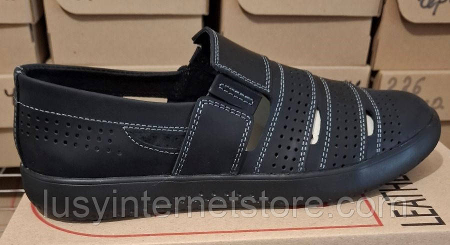 Чоловічі літні чорні туфлі від виробника модель ИШ25-Л245-1, фото 1