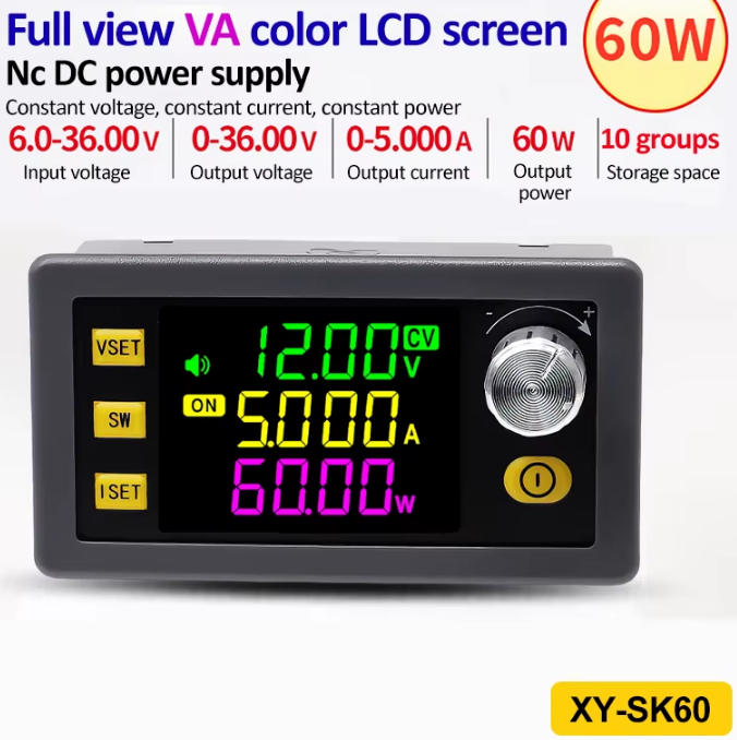 XY-SK60 — Регульований понижуючо-підвищуючий перетворювач DC-DC, лабораторне джерело живлення CC/CV (6–36В, 0–5А, до 60Вт)
