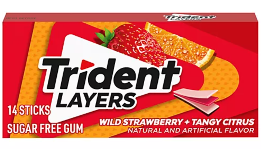 Жувальна гумка Trident Layers Wild Strawberry and Tangy Citrus 14 стіків, фото 1