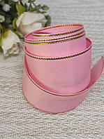 Стрічка репсова 4 см. Рожева з золотим люрексом ( 1 метр), 60305-1