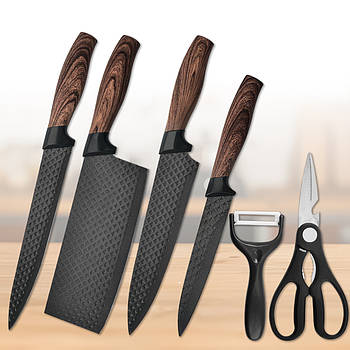 Набір з 4 металевих кухонних ножів з овочечисткою та ножицями KK-117