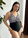 Жіночий злитий чорний леопардовий купальник великі розміри, фото 4