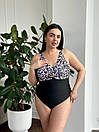 Жіночий злитий чорний леопардовий купальник великі розміри, фото 3