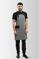 Фартух офіціанта Jackson Teflon Сірий зі шкіряними ременями тканинний з кишенею для бармена фартух робочий