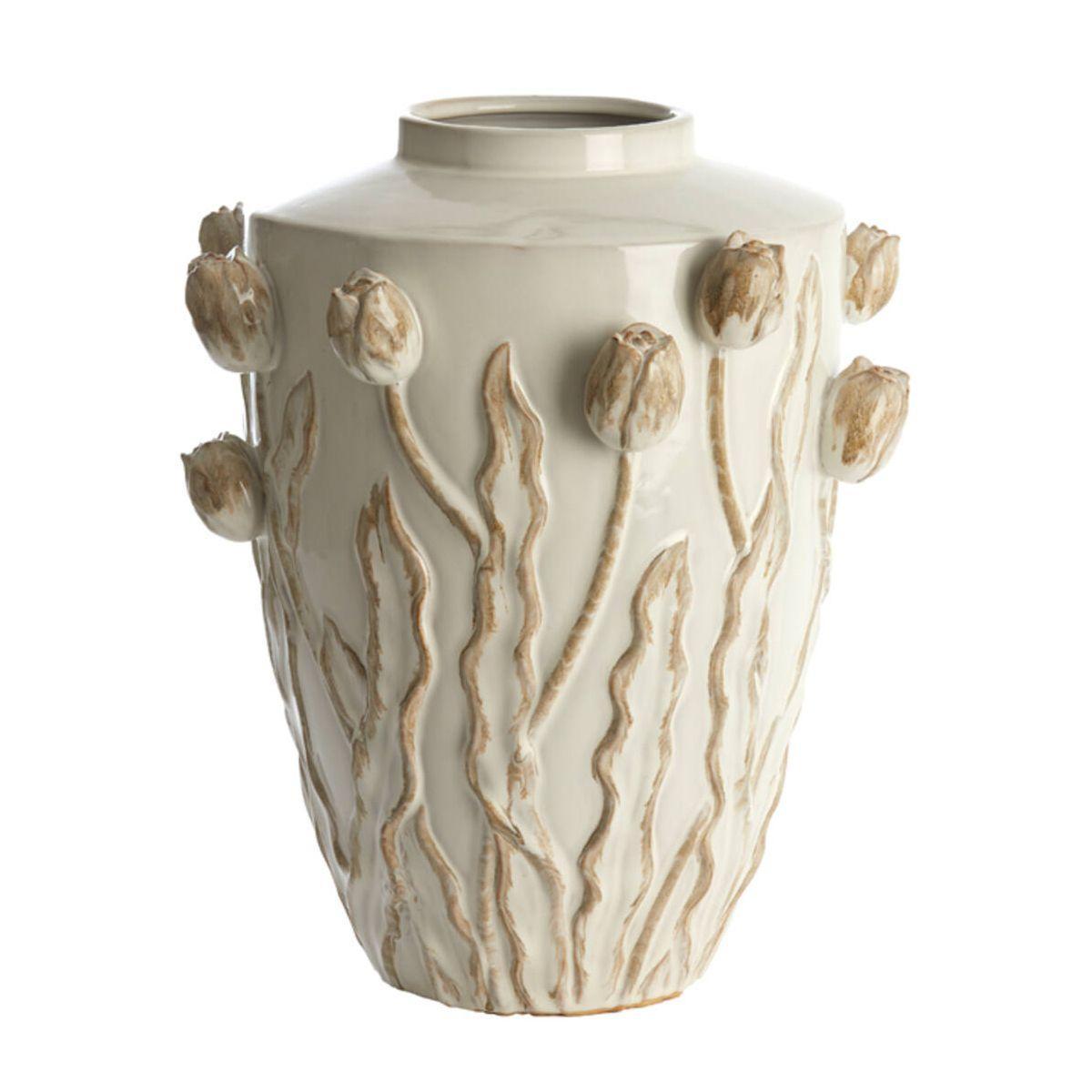 Ваза керамічна бежева з декором у вигляді тюльпанів Juana Light&Living, фото 1