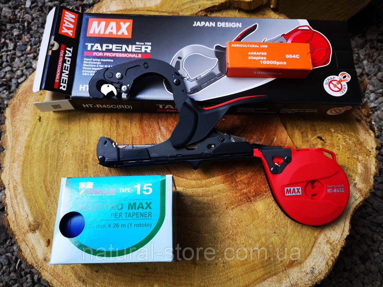 Садовий степлер для підв'язки винограду, рослин tapener MAX HT-R45C(RD) + Стрічка + Скоби 10 000шт. (японський тапенер МАКС)