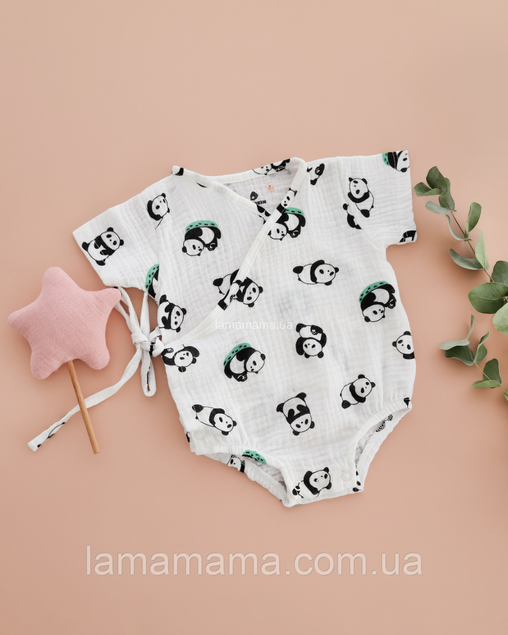 Дитячий мусліновий боді кімоно з коротким рукавом Панди MUSLIN BABY, фото 1