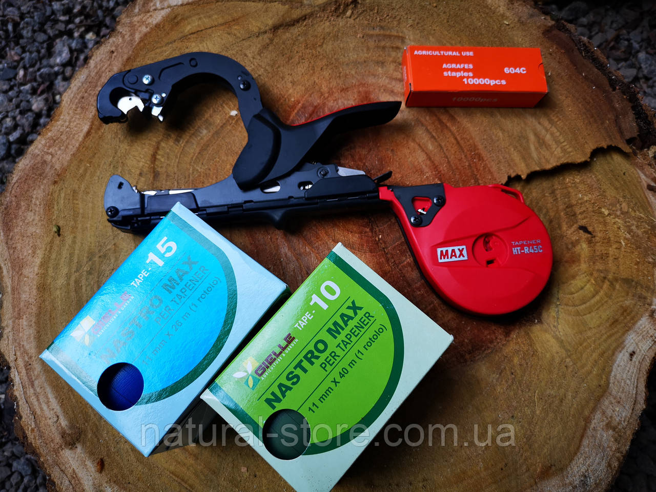 Садовий степлер для підв'язки винограду, рослин tapener MAX HT-R45C(RD) + Стрічка 20шт + Скоби 10000 шт Набір 08К Максі