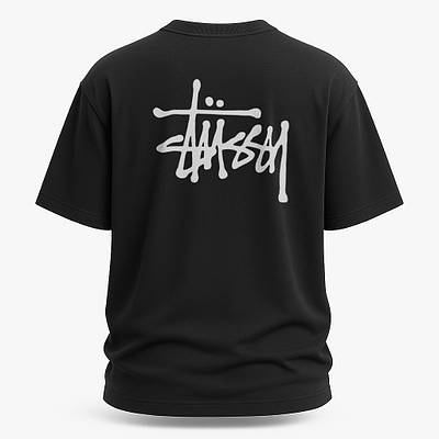 Чоловіча футболка Stussy чорна оверсайз з білим фірмовим графіті логотипом