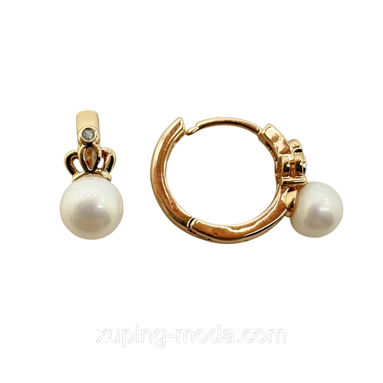 Сережки с перлинами ксюпінг. 12 мм. 18 к, фото 1