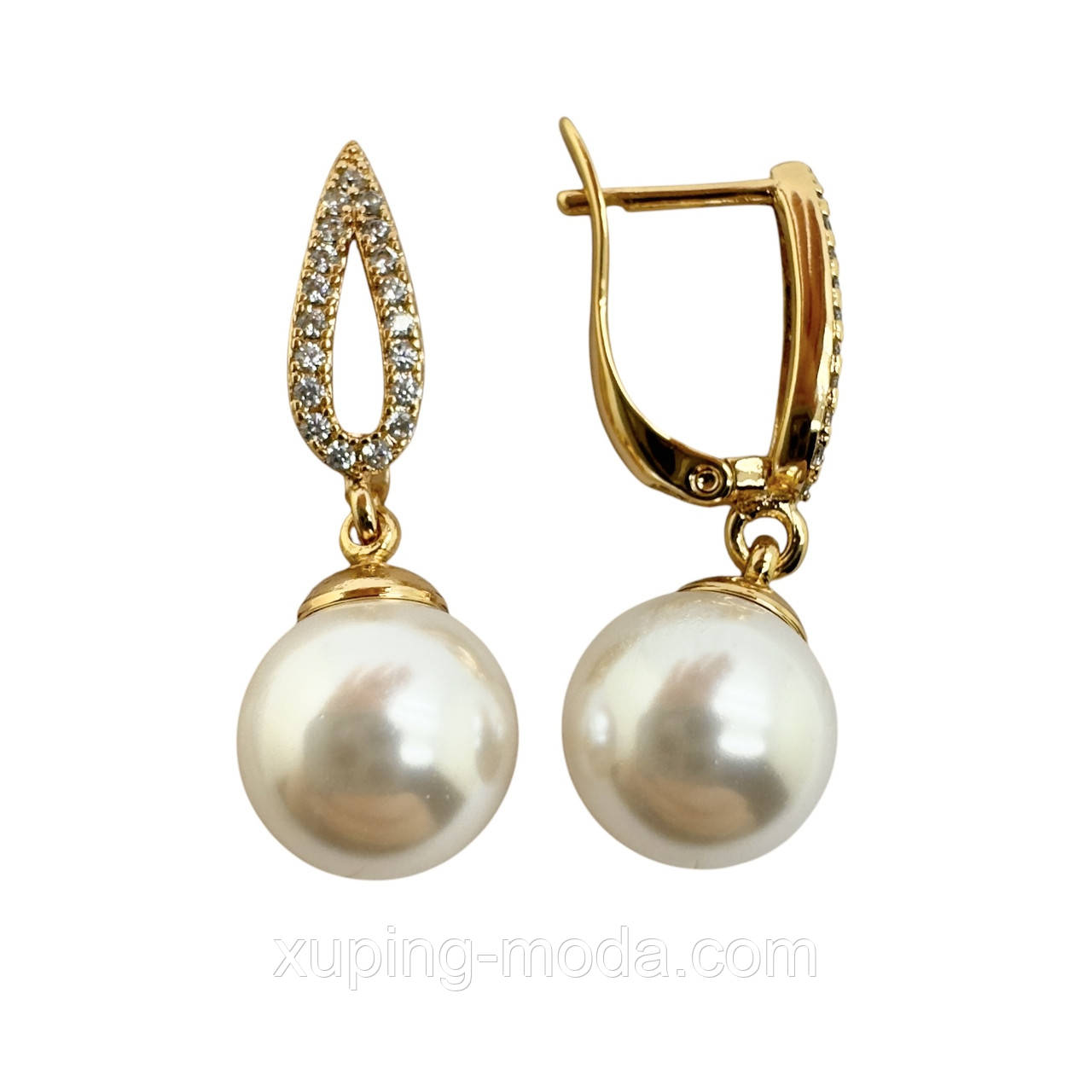 Сережки с перлинами ксюпінг. 29х9 мм. 18 к, фото 1