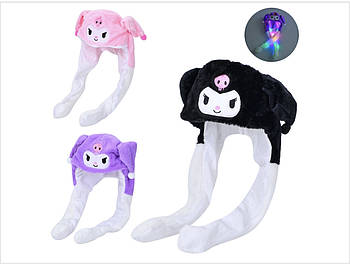 М'яка шапка з вушками Kuromi, шапка дитяча з піднімаючими вухами, що світяться Куромі Karman