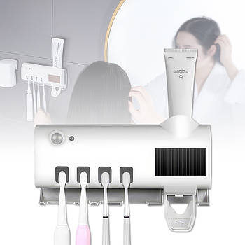 Диспенсер 3 в 1 тримач зубних щіток з механічним дозатором зубної пасти та УФ стерилізатором