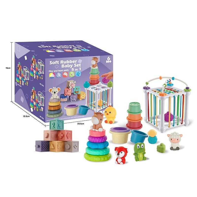 Набір для розвитку 1365 - 26 елементів, кубики, прорізувачі, 5 фігурок, пірамідка, куб із формами