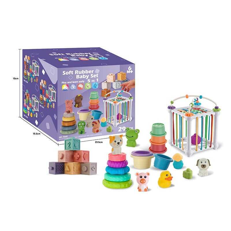 Набір для розвитку 1362 пальчиковий театр, пірамідка, пірамідка з чашечок, кубики, куб із формами, ігри із намистинами