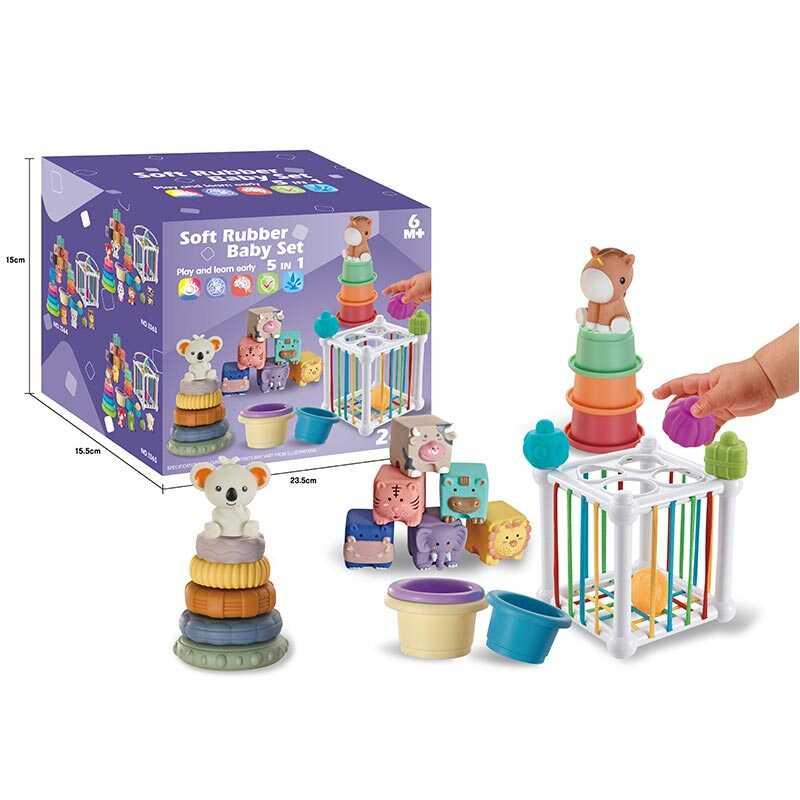 Набір для розвитку 1359 - 26 елементів, кубики, 2 пірамідки, куб-сортер, гра із намистинами