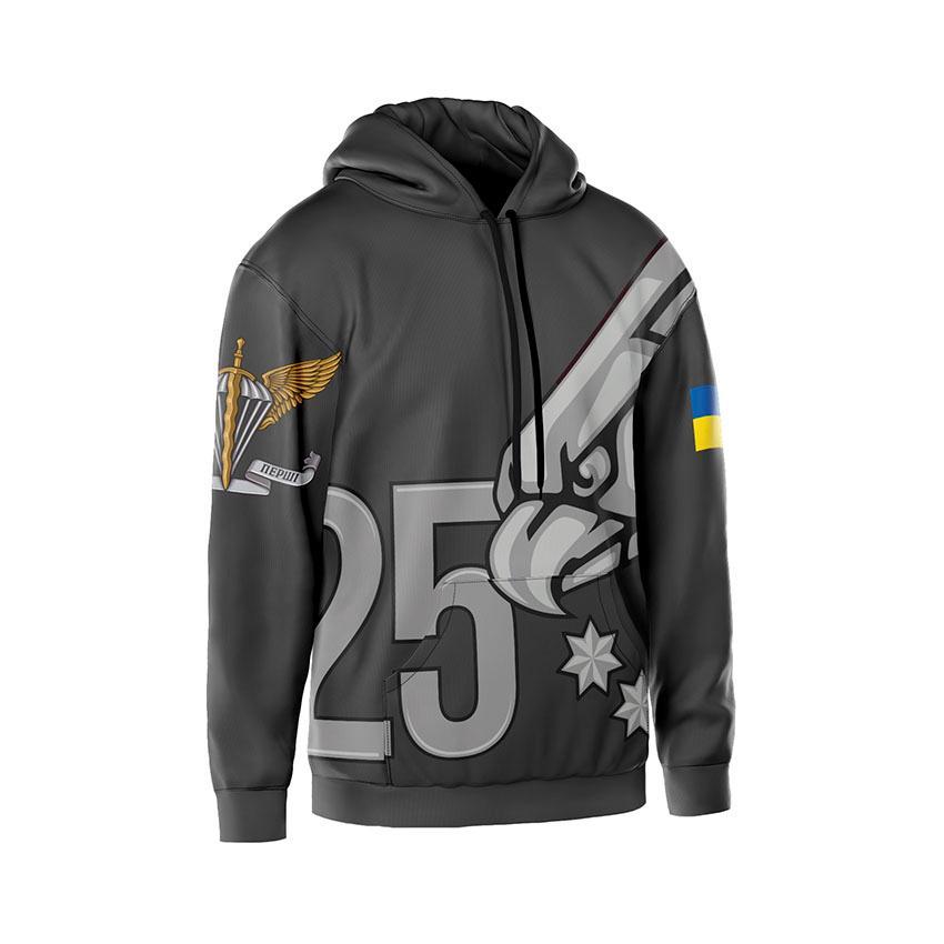 Худі чоловіче з принтом «25-та окрема повітрянодесантна бригада. Хижий політ» сірий