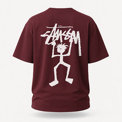 Чоловіча футболка Stussy бордова з принтом  вільний крій, оверсайз, вуличний стиль