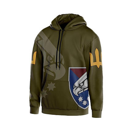 Худі чоловіче з принтом «25-та окрема повітрянодесантна бригада. Сталевий орел» хакі, фото 1