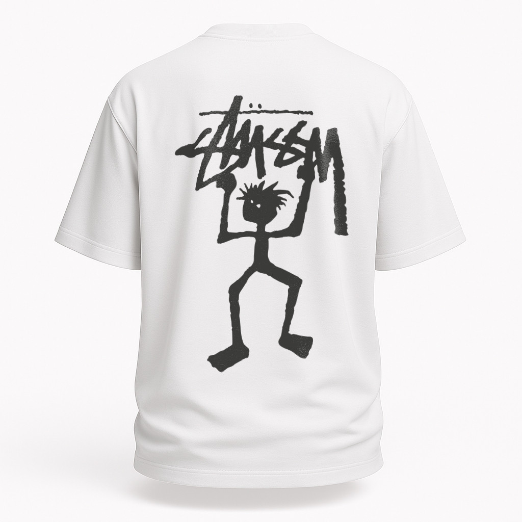 Чоловіча футболка Stussy біла з принтом вільний крій, оверсайз, вуличний стиль, фото 1