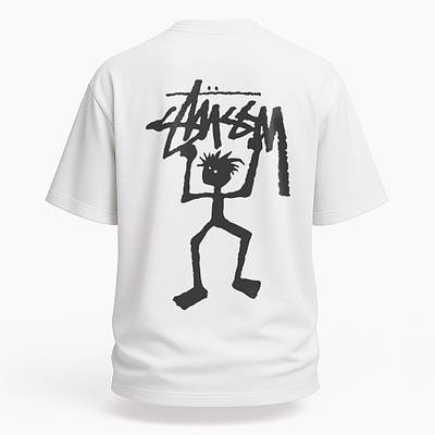 Чоловіча футболка Stussy біла з принтом вільний крій, оверсайз, вуличний стиль