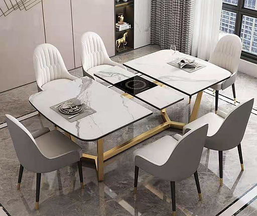 Стіл обідній 120(150) см розкладний на золотій ніжці Плімут, фото 1