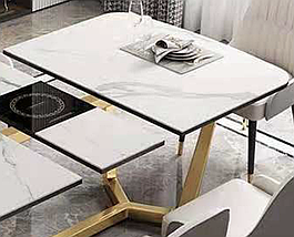 Стіл обідній 120(150) см розкладний на золотій ніжці Плімут, фото 3