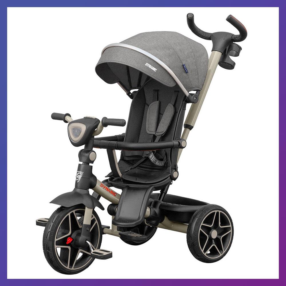 Дитячий триколісний велосипед-коляска TILLY DYNAMIC T-3810 з батьківською ручкою Сірий