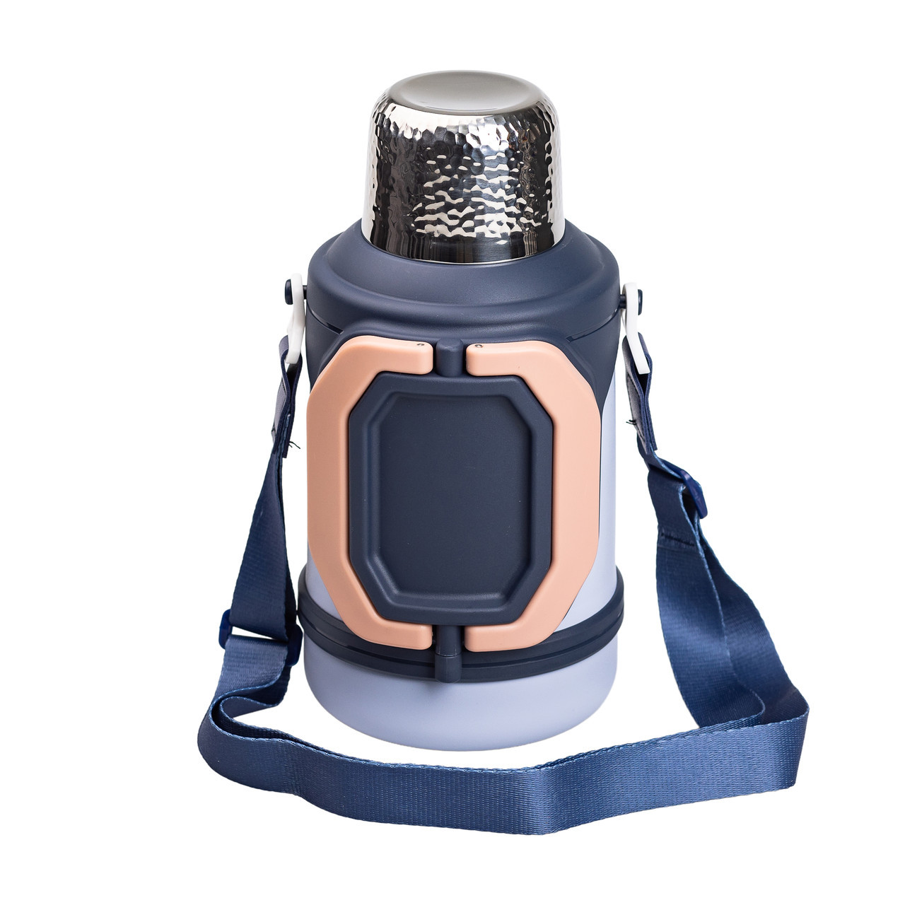 Термос Vacuum Cup 1.5 літра з ремінцем і складною ручкою темно-синій HP-14-21BL, фото 1