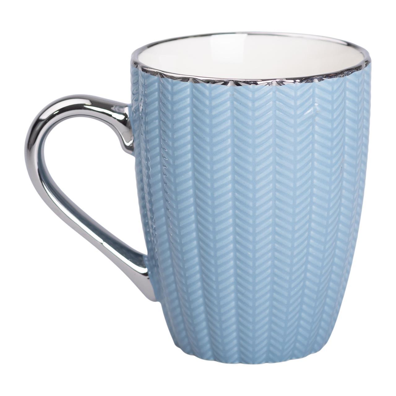 Чашка порцелянова 400 (мл) зі сріблястим обідком і ручкою Блакитна RX-N231315BL, фото 1