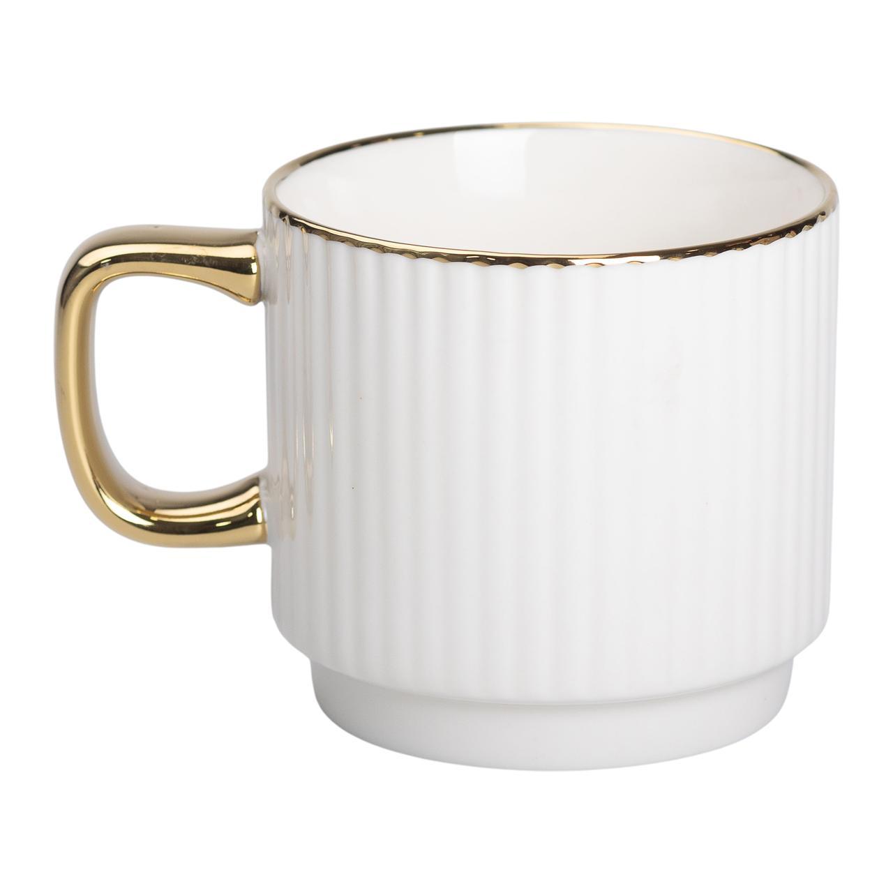 Чашка порцелянова із золотим обідком і золотою ручкою 300 (мл) Біла RX-N231129W