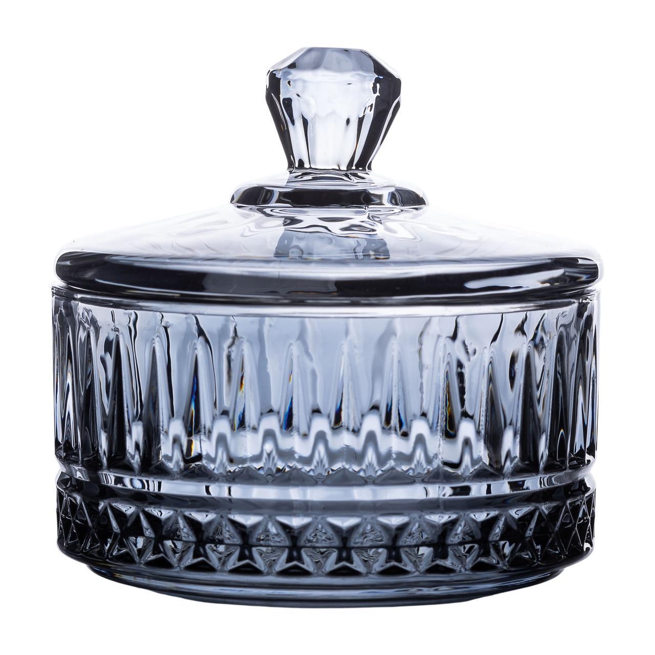 Цукерниця з кришкою Ø 10 см скляна Сіра HP-YH-78