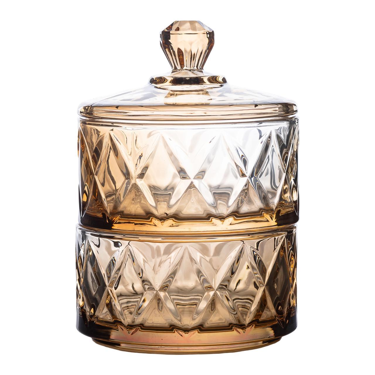 Цукерниця скляна із кришкою дворівнева Ø 10 см ваза конфетница коричнева HP-YH-81, фото 1