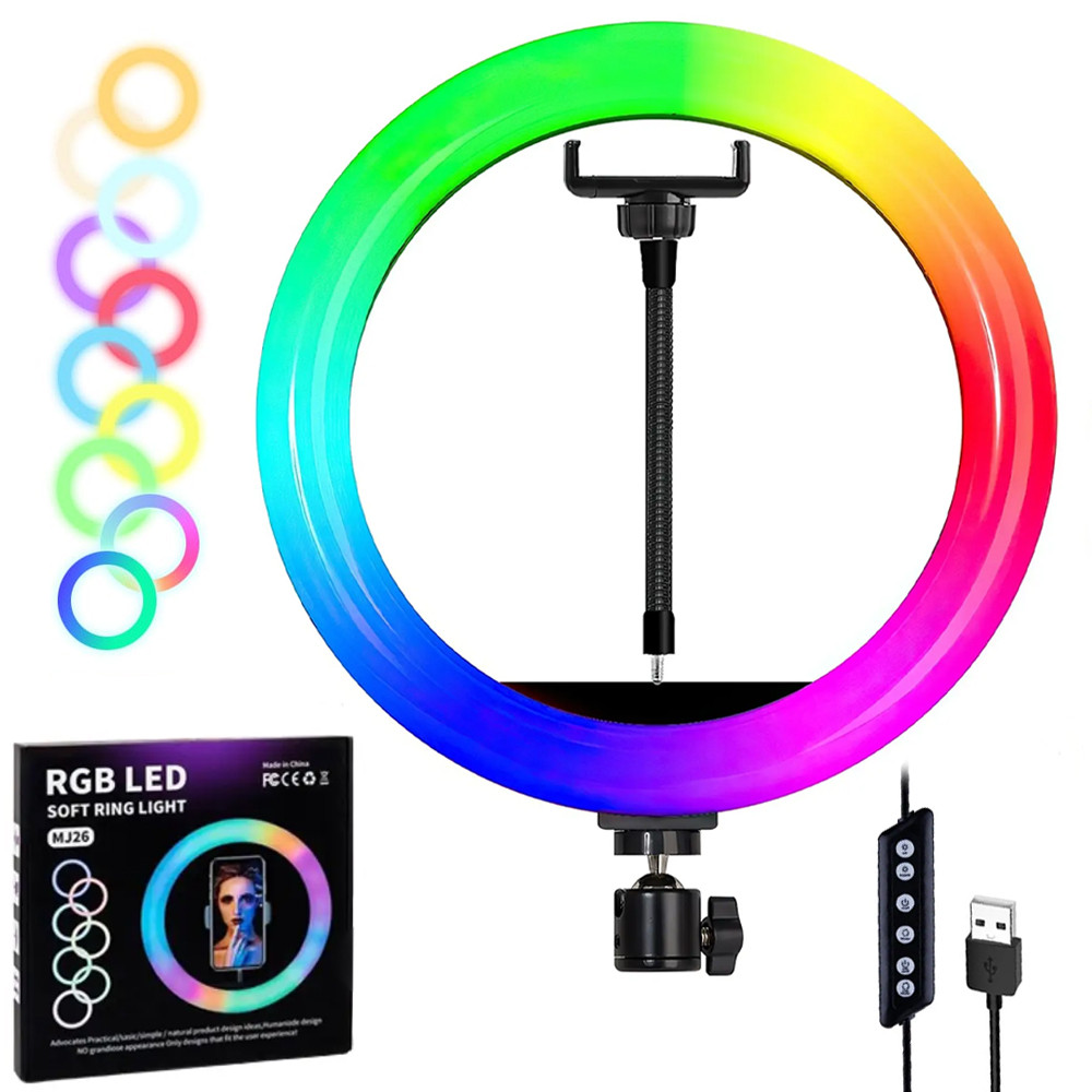 Кільцева лампа 26 см від USB, RGB MJ260 Soft Ring Light / Світлодіодна LED лампа з тримачем, фото 1