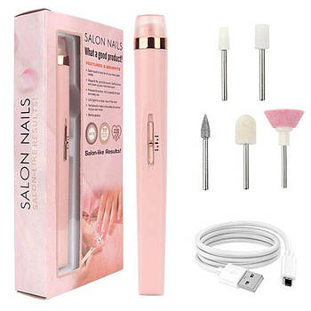 Міні фрезер для манікюру Flawless Salon Nails з насадками / Бездротовий портативний фрезер для нігтів
