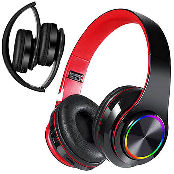 Бездротові навушники B39, з мікрофоном, Чорний з червоним/Bluetooth навушники з LED підсвічуванням, SD, AUX