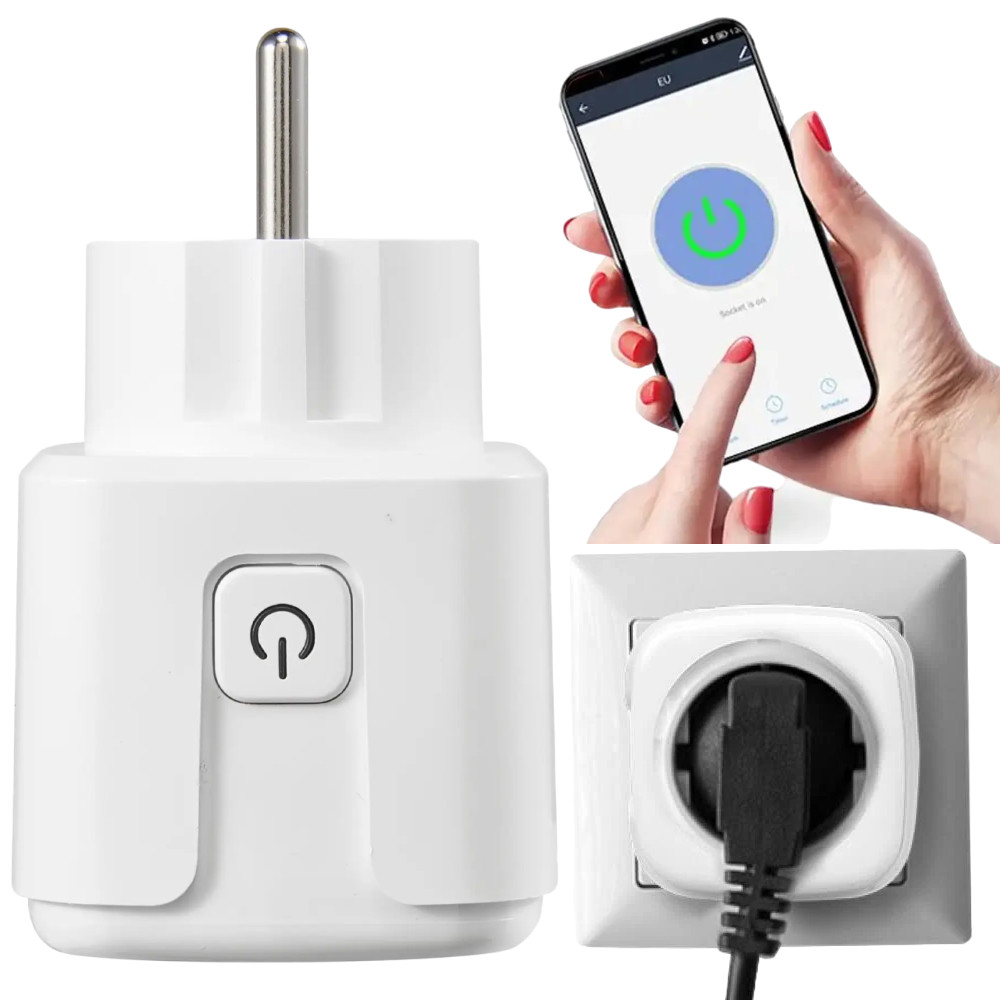 Розумна WiFi розетка 20А з лічильником електроенергії Tuya Smart 4400Вт, Біла/Розетка з підключенням до телефону, фото 1