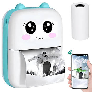 Міні принтер для термодруку з Bluetooth+рулон термопаперу, Блакитний/Принтер для телефону/Термопринтер