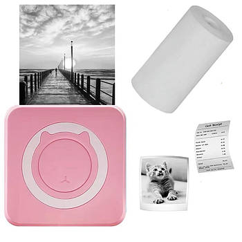 Портативний міні принтер + рулон термопаперу, Рожевий / Дитячий термопринтер / Кишеньковий міні принтер