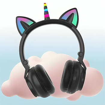 Бездротові навушники LED з вушками єдиноріг STN-27, Чорний