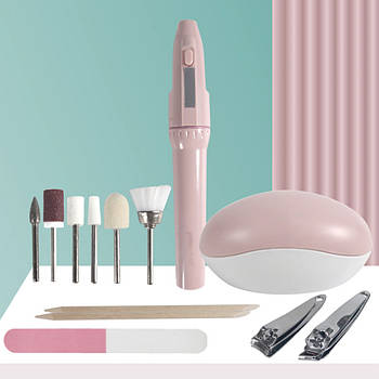 Фрезер для манікюру з насадками на батарейках, Рожевий / Фрезер ручка / Фрезер для нігтів / Набір для манікюру